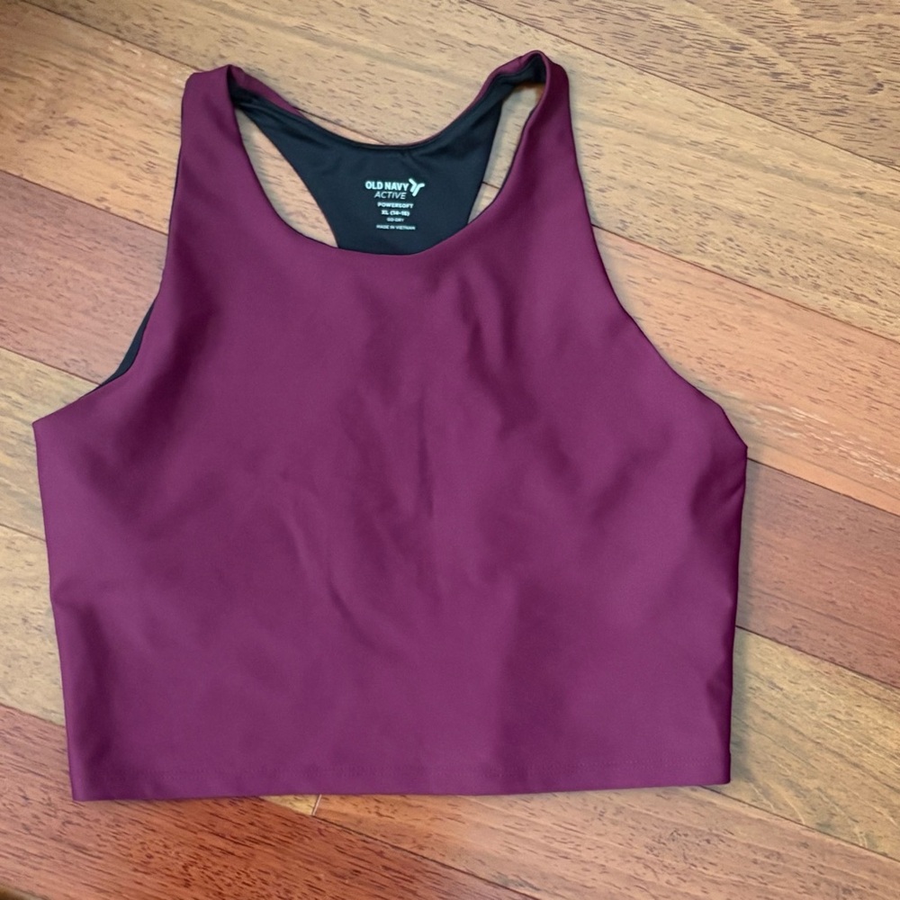 Old Navy Active Powersoft Bra iPlumeria Purple Girls XL 14-16 Athletic Long Line